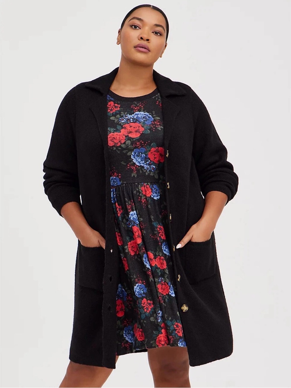 Torrid Long Sleeve Notched Collar Cardigan Sweater Black
